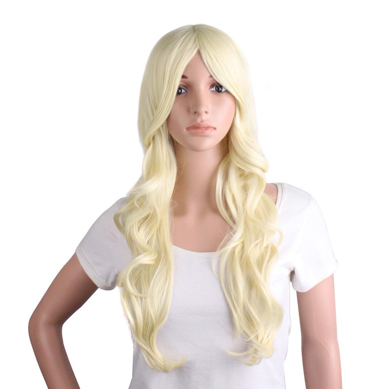 MapofBeauty 24 Inch/60cm Charming Synthetic Fiber Long Wavy Hair Wig Women's Party Full Wig (Light Blonde) - Image 1